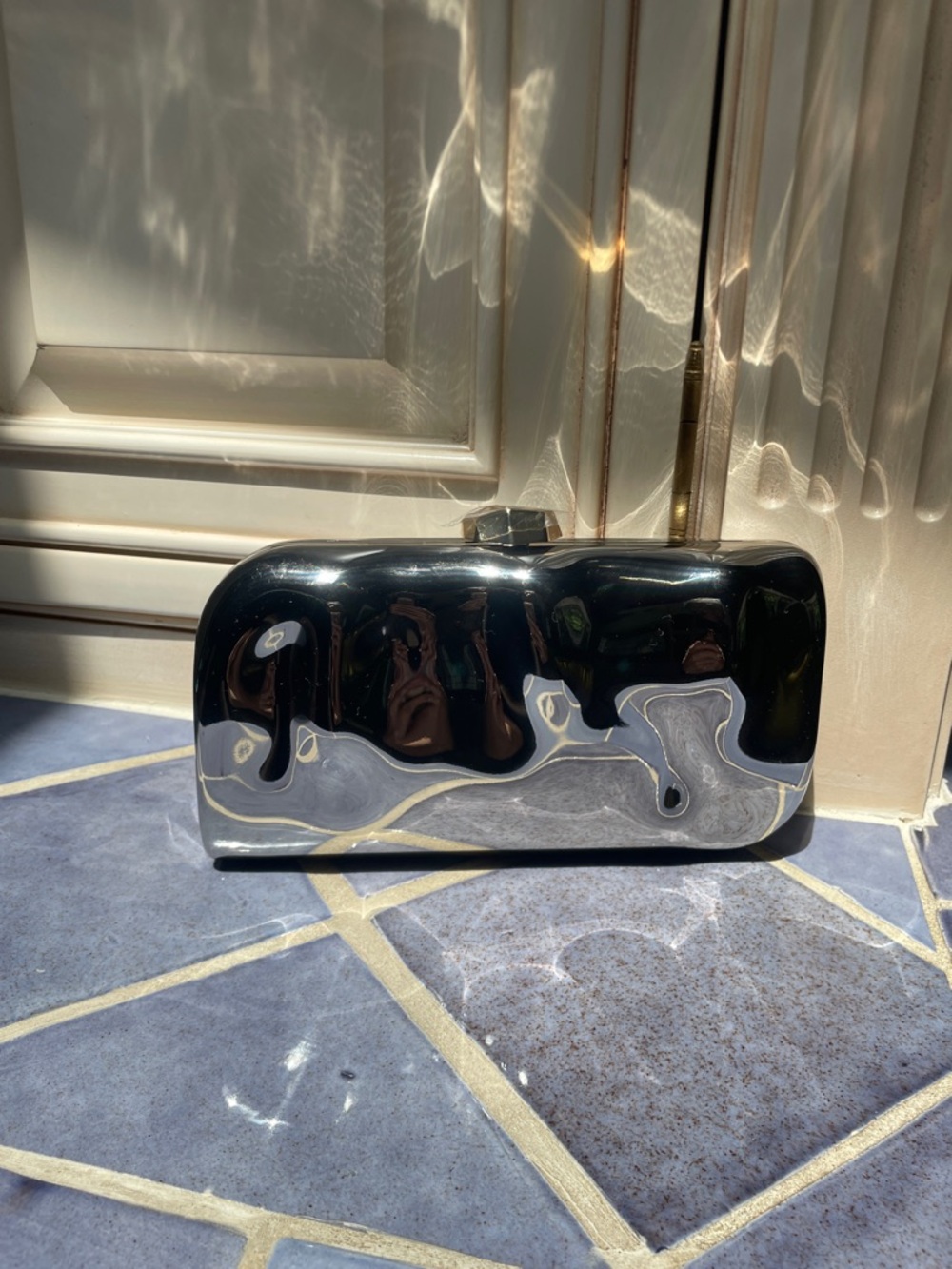 Mango Black & Silver Metallic Clutch